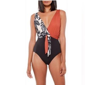 Anthropologie Sanctuary Multi Plunge Mio Tie front Swimsuit size Small‎